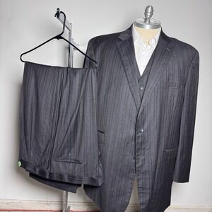 Apollo King 3-Piece Suit Mens 56L W48 Brown Pinstripe Wool 3-Button